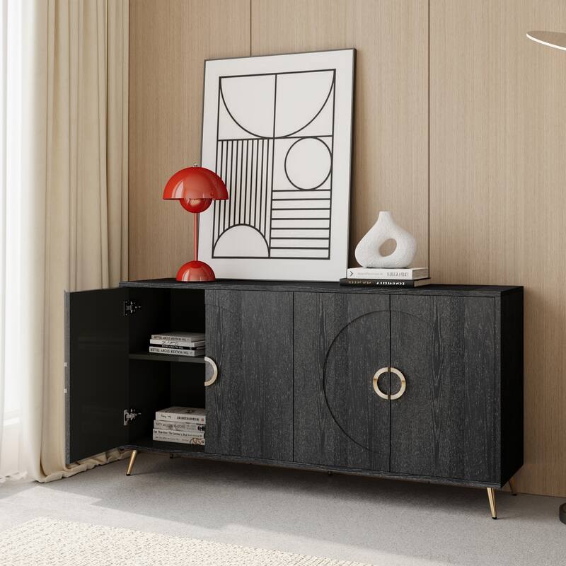 4-Door Buffet Sideboard Freestanding Wood Storage Cabinet with Adjustable Shelves, Entryway Feature Console Kitchen Cabinet