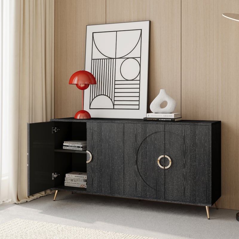 GDF Studio - Beaumont 60 Inch Lacquered 4-Door Sideboard Buffet Cabinet with Metal Accents