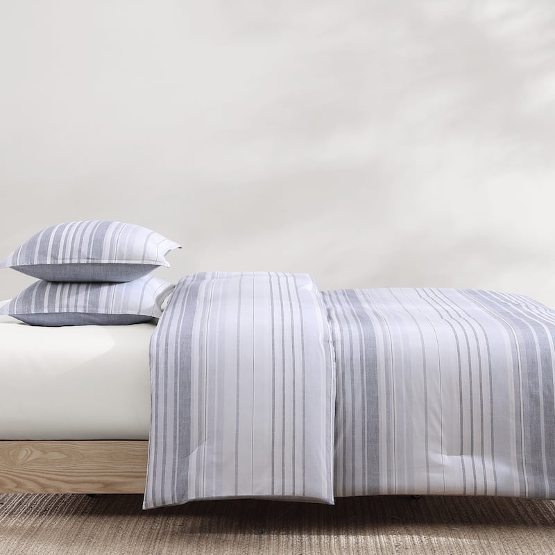 Tommy Hilfiger Bold Stripe Textured Cotton Grey Duvet Cover Set