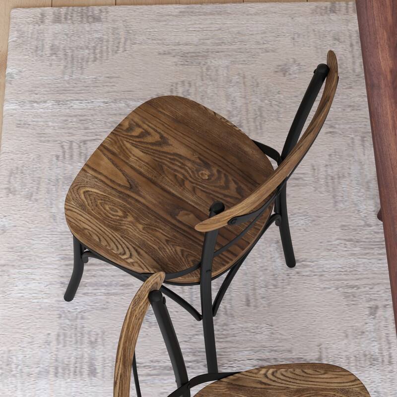 Cross Back Metal Dining Chair with Wooden Seat