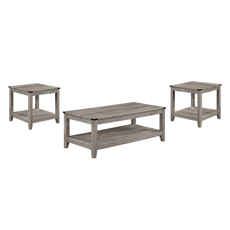Hilton 3 Piece Coffee and End Table Set, Wood, Storage Shelf, Beige Finish