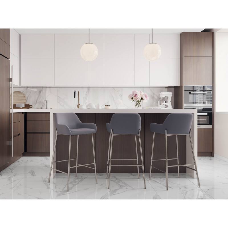 Silver Orchid Galotti Chrome Fixed-Height Upholstered Bar Stool - Set of 2