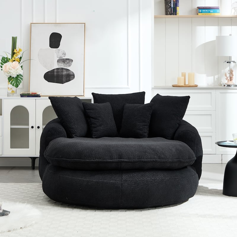 Oversized Chenille Single Sofa Chair / Oval Upholstered Bean Bag Sofa / Living Room Lazy Floor Sofa Chaise Lounges Cloud Couch