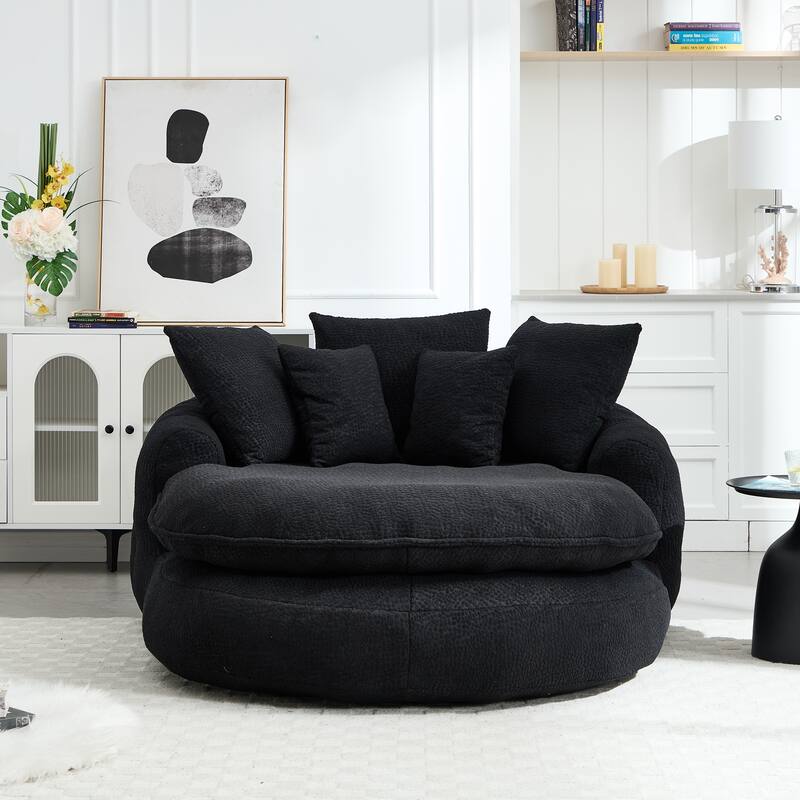 Oversized Oval Upholstered Bean Bag Sofa, Lazy Sofa with 3 Large Pillows and 2 Small Pillows, Wrap Around Backrest