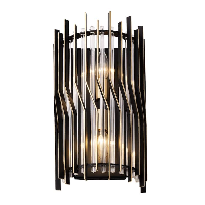 Varaluz Park Row Wall Sconce - Matte Black/French Gold - 4.75"D x 8"W x 15.75"H