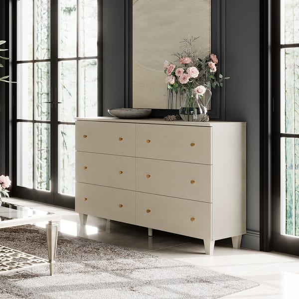 Bedroom Dresser with 6 Drawers, 47.2" Wide Chest of Drawer - Beige - 6-drawer Bedroom Dresser with 6 Drawers, 47.2" Wide Chest of Drawer - Beige - 6-drawer