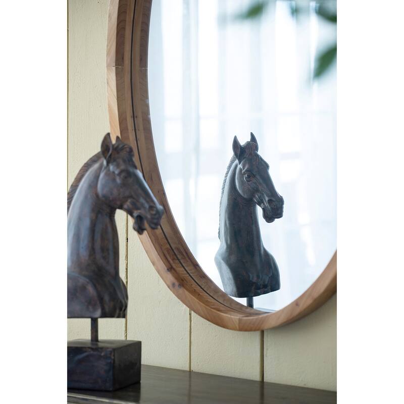 Rustic Style Wooden Oval Wall Mirror - 35.5"