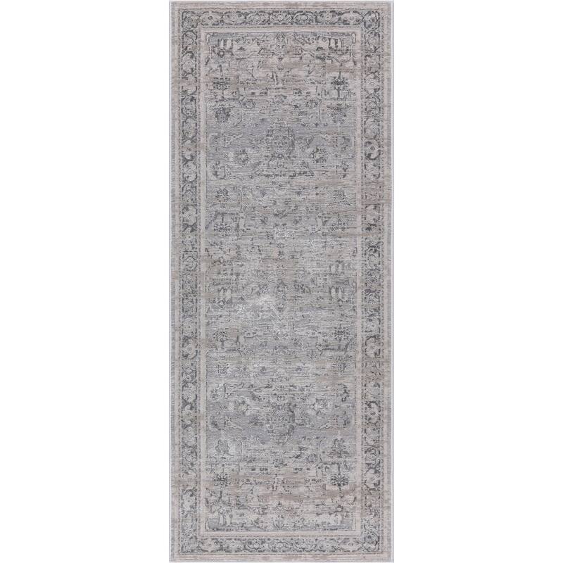 Nevada Collection Bordered Cream and Grey Rug - 2'6 X 7'8