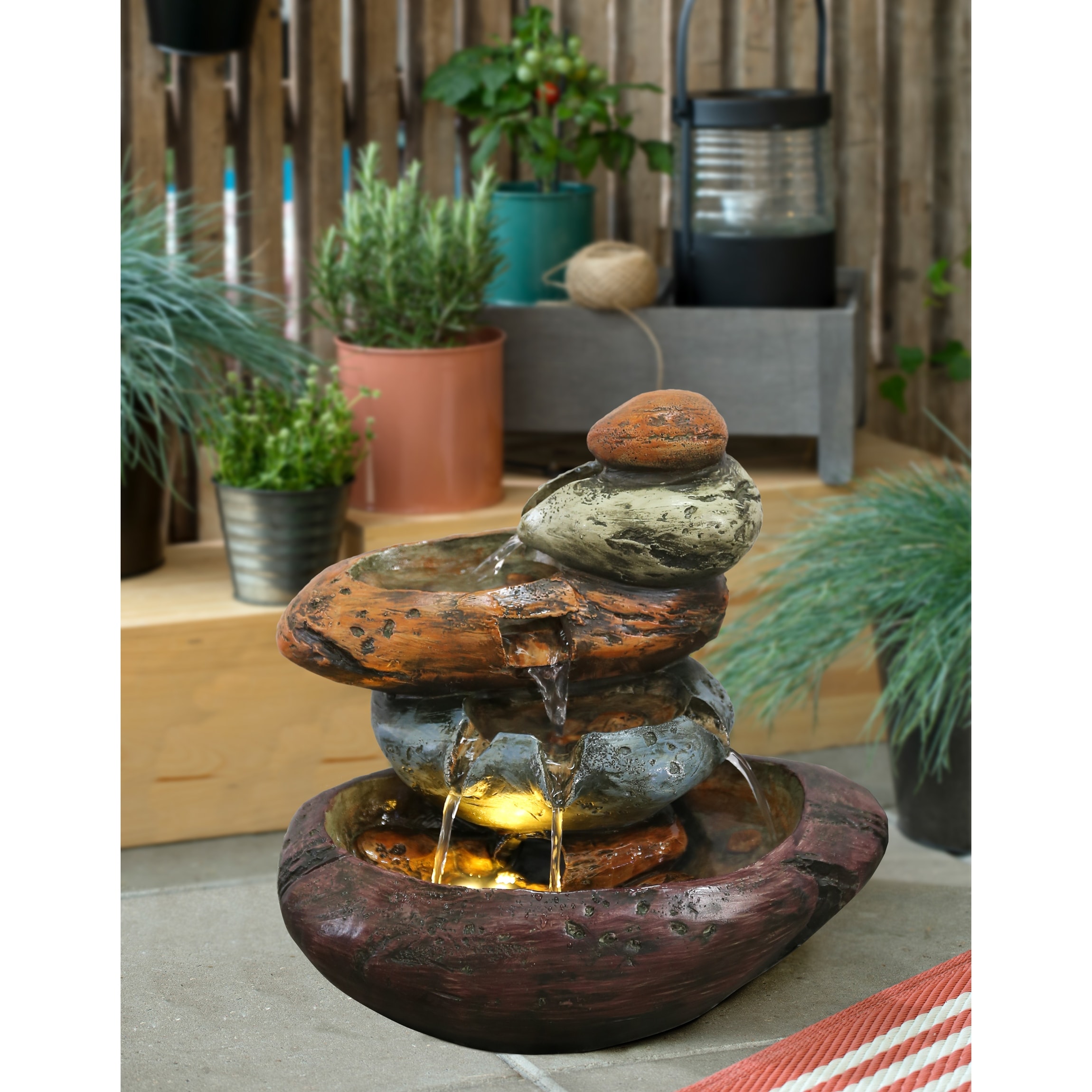 Multicolour STONE TABLETOP FOUNTAIN WITH WARM WHITE LED LIGHTS Bed Bath   Beyond 37152993