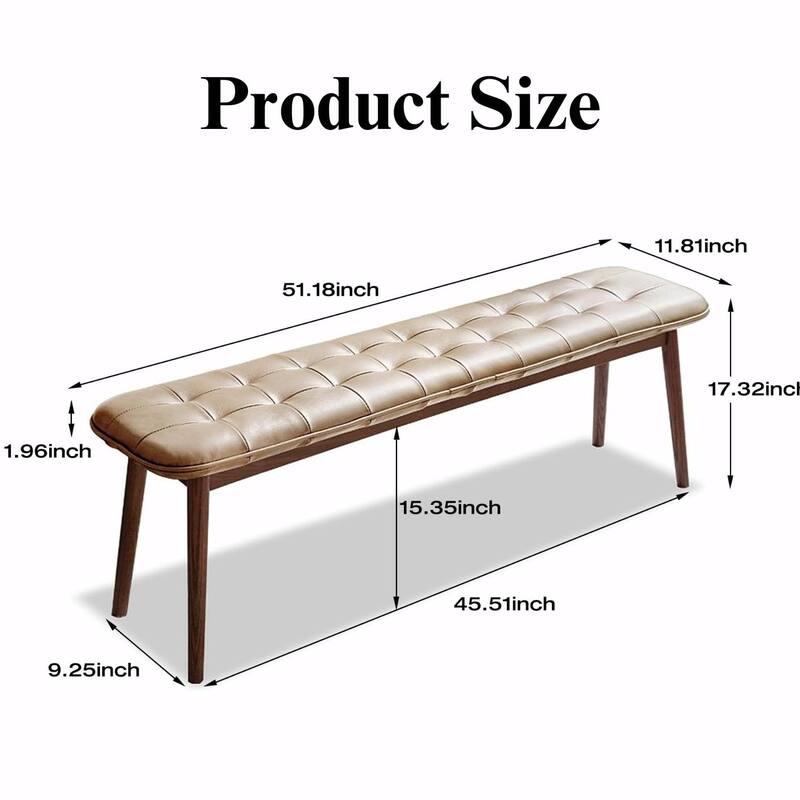 Genuine Leather Upholstered Bench - Solid Oak Frame