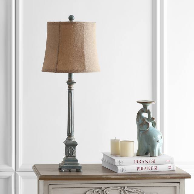 SAFAVIEH Lighting 32-inch Collin Antiqued Traditional LED Table Lamp - 12"x12"x31.5"