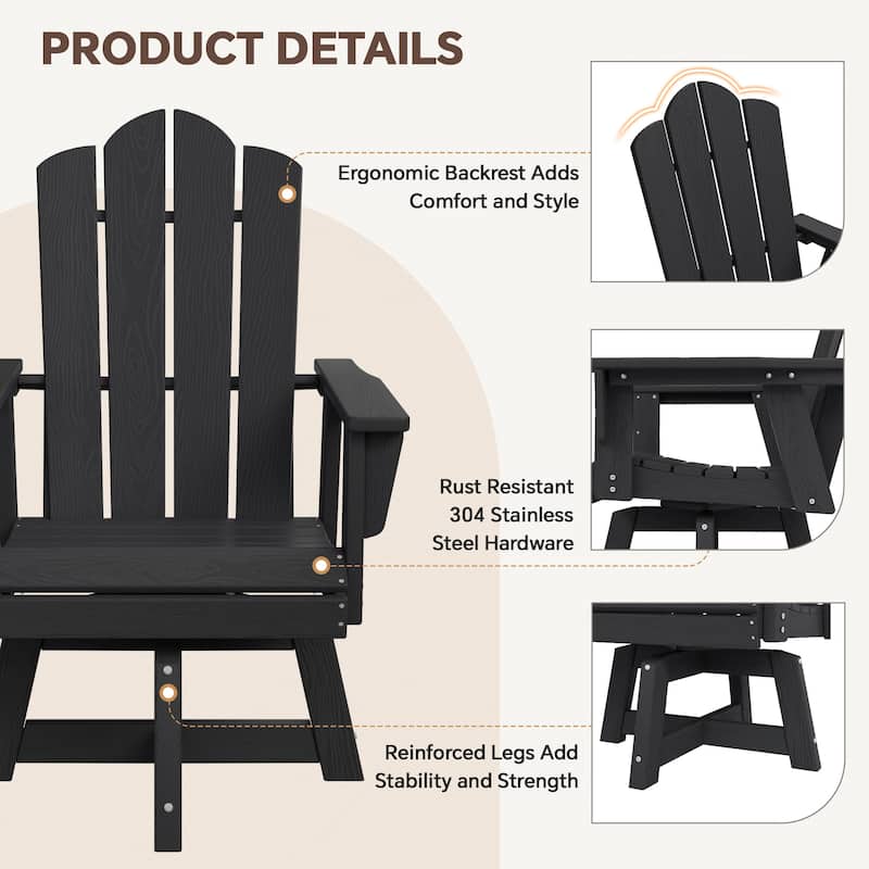 360 Degree Swivel Patio Dining Chair All Weather HDPE Slatted Seat - N/A