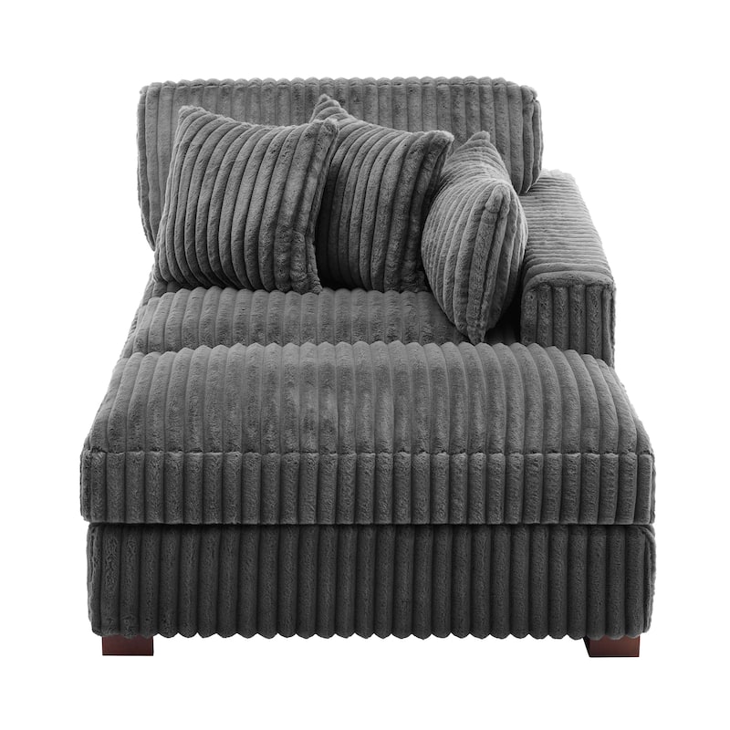 41" W Plush Corduroy Chaise Lounge with Pillows