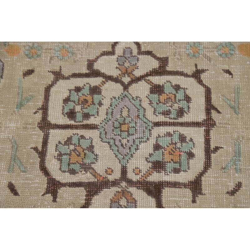 Medallion Tabriz Persian Area Rug Beige Handmade Wool Carpet - 9'1"x 11'0"