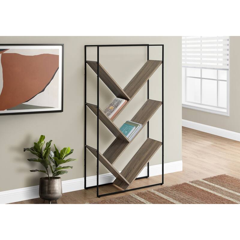 Bookshelf, Bookcase, Etagere, 3 Tier, 60"h, Office, Bedroom, Laminate, Metal, Contemporary, Modern