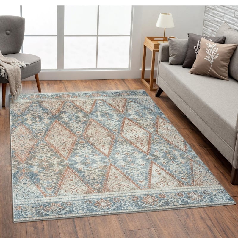 Luxe Weavers Oriental Geometric Area Rug for Bedrooms - 8' x 10' - 8' x 10' - Blue
