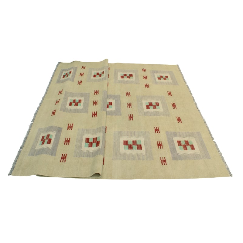 Modern Flatweave Azime Beige/Grey Rug - 5'7" x 8'3"