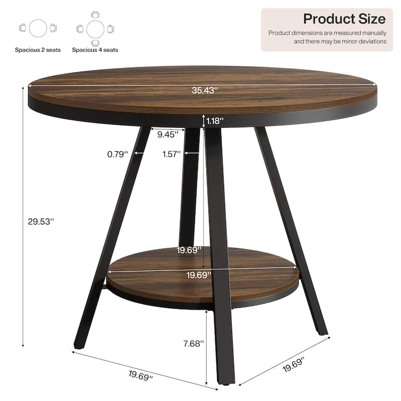 35'' Round Kitchen Dining Table for 2-4 People, Sturdy Metal Leg