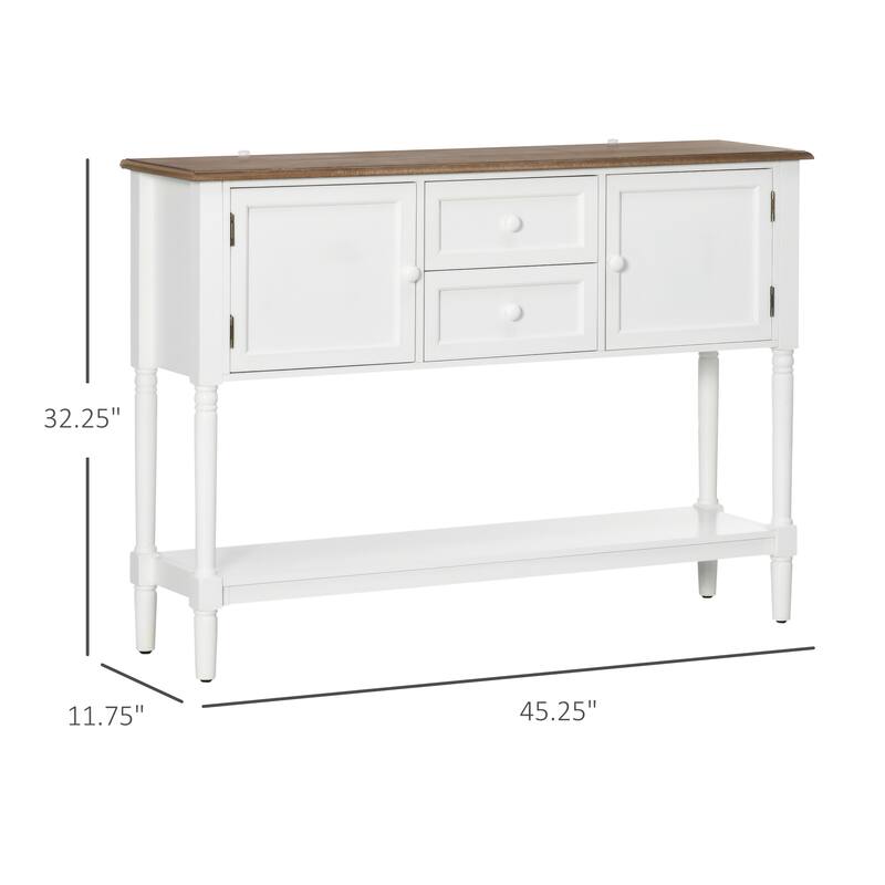 Vintage Console Table with 2 Drawers, Cabinets and Bottom Shelf