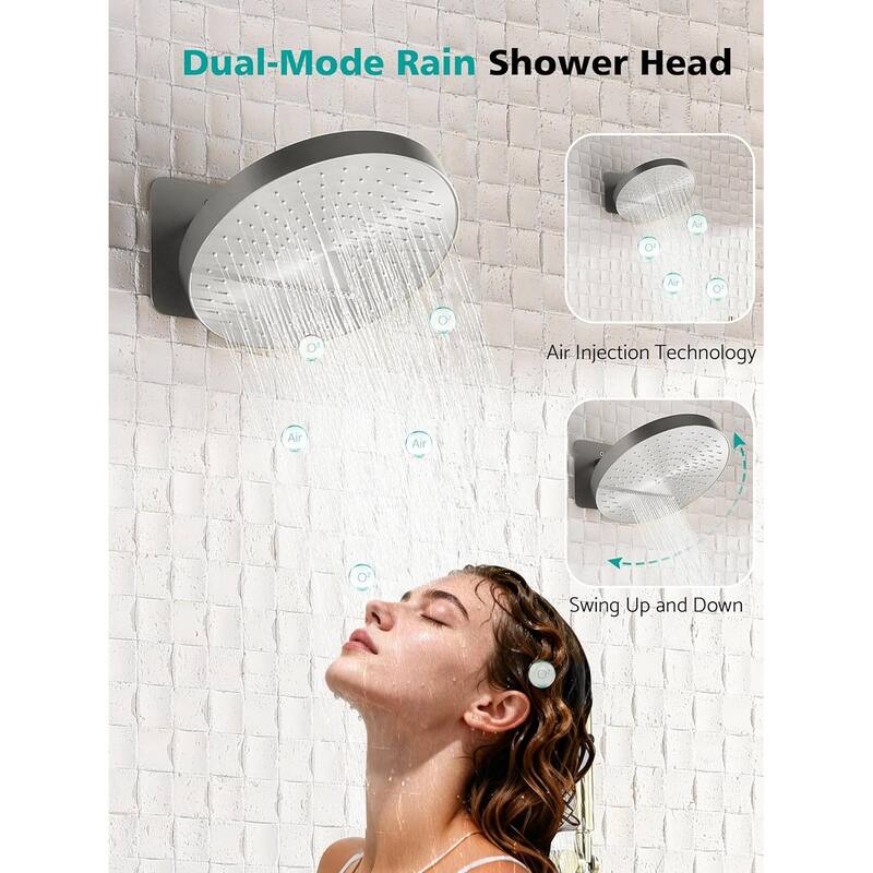 Lefton Shower System in Fahrenheit Display, 13” Overhead Shower Head with All-in-one Handheld Spray Showerhead, SSWM2501
