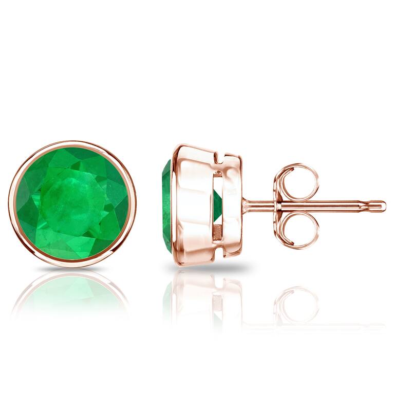 Auriya 14k Gold 3/5ctw Bezel-set Emerald Gemstone Stud Earrings - Rose