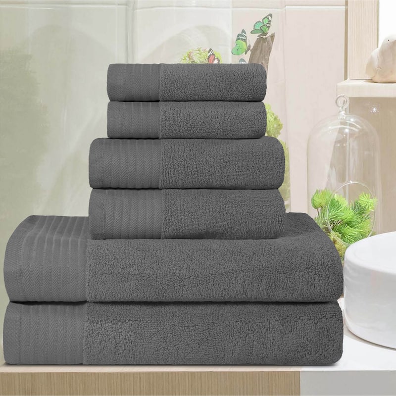 Turkish Cotton 6 Piece Herringbone Solid Towel Set by Superior - Grey