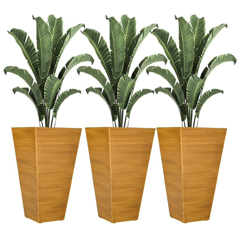Indoor-Outdoor Planter Set Self-Draining Wood Look for Large Plants