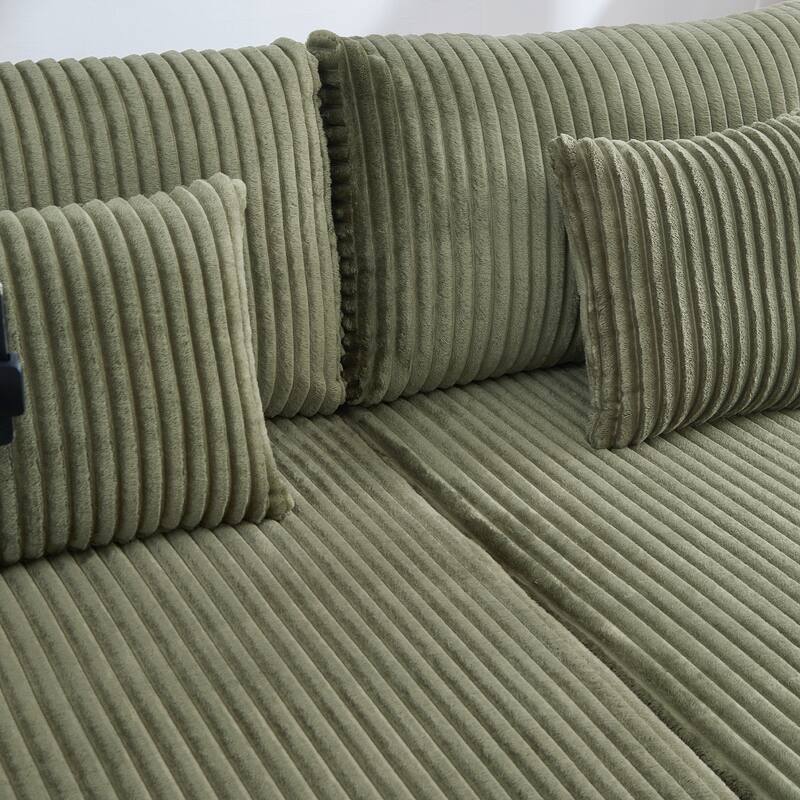 Corduroy Chaise Lounge Sofa Loveseat Sleeper Sofa with Adjustable Backrest, Cup Holders, Phone Holder and Dual Storage Armrest