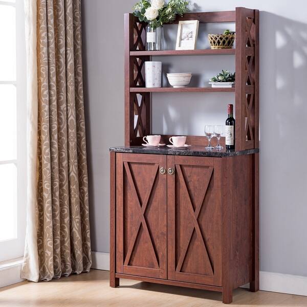 Shop Furniture Of America Yeer Rustic Walnut Kitchen Storage Hutch On Sale Overstock 25453143