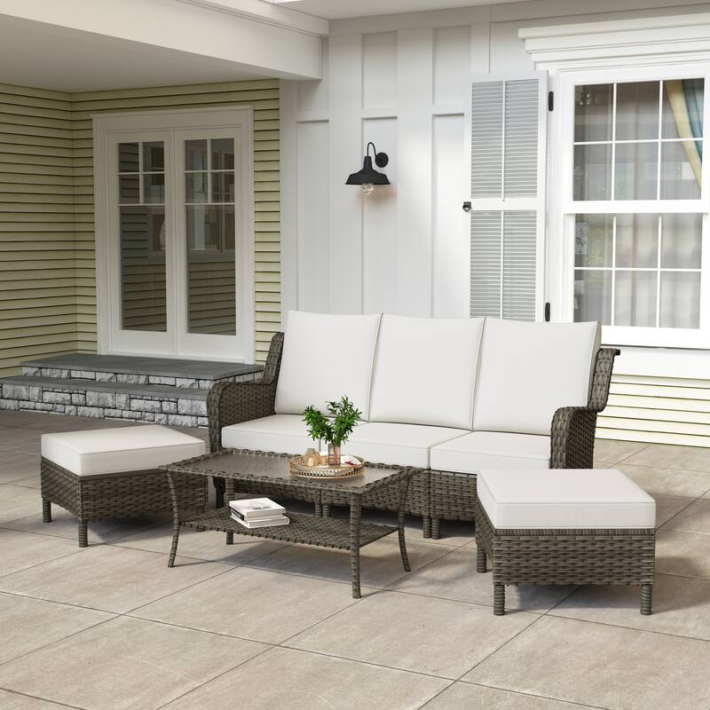 6 Pieces Outdoor Rattan Patio Furniture Set