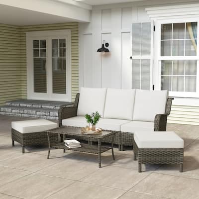 6 Pieces Outdoor Rattan Patio Furniture Set