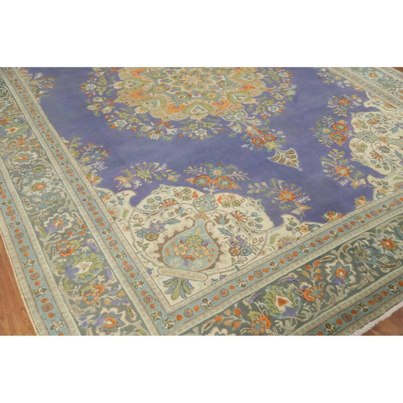Hand Knotted Oriental 100% Wool Carpet Traditional Floral Purples Tabriz Area Rug - 11' 0'' X 8' 2''