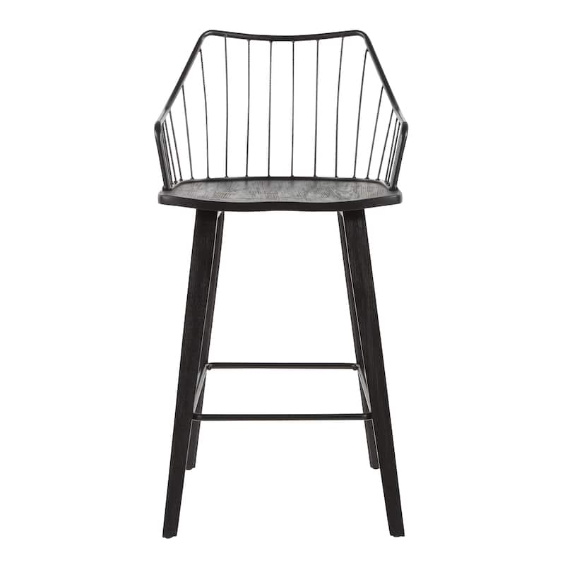The Gray Barn Winston Fixed-Height Counter Stool - Black Wood/Black Metal