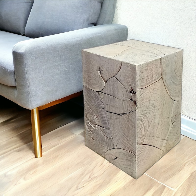 20" Whitewash Solid Wood Block Handmade Square End Table - 20 - Wood - 20