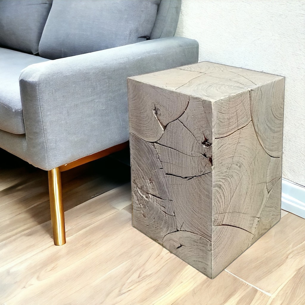 20" Whitewash Solid Wood Block Handmade Square End Table - 20
