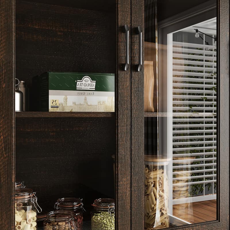 61.8" W Kitchen Pantry Cabinet, Freestanding Cupboard with Glass Doors