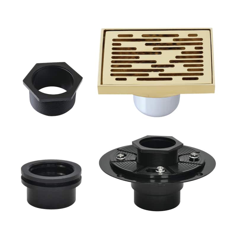 Kingston Brass Watercourse 4-Inch Square Brass Shower Drain - Polished Brass