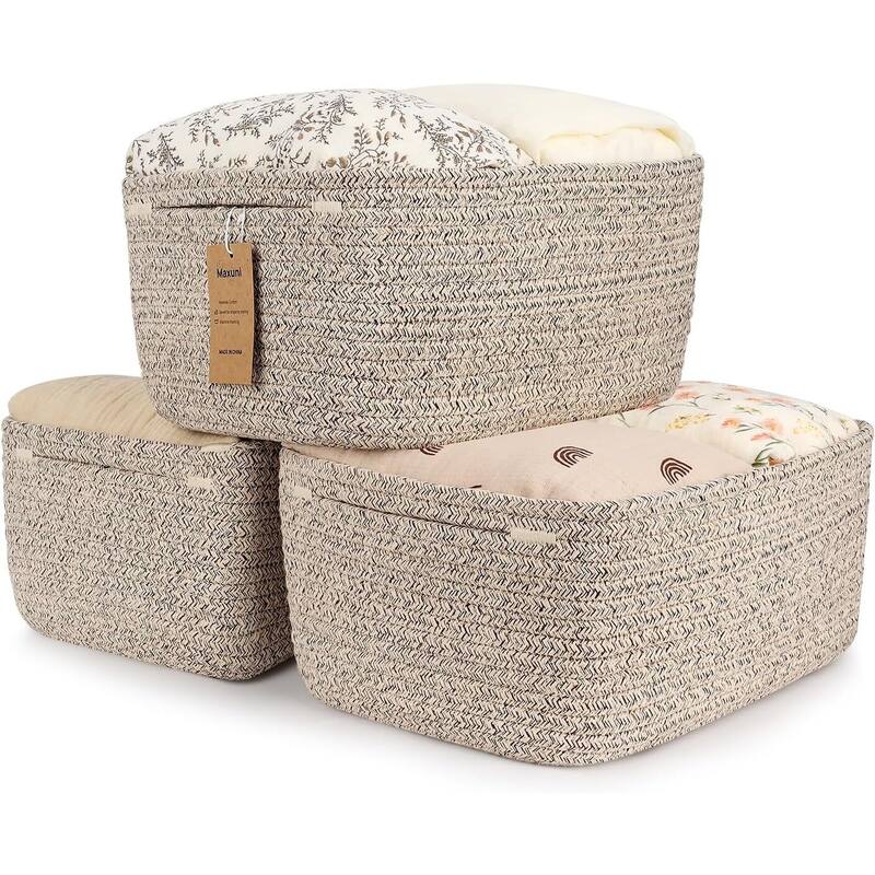 3-Pack Shelf Baskets for Organizing, Storage Baskets, Storage Organizer - 1.5"L x 0.5"W x 1"H - MixBrown
