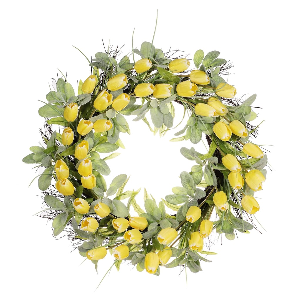 Tulip Floral Artificial Spring Wreath, 30-Inch, Unlit