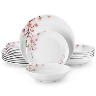 VEWEET Flower 18-Piece White Porcelain Dinnerware Set (Service for 6)