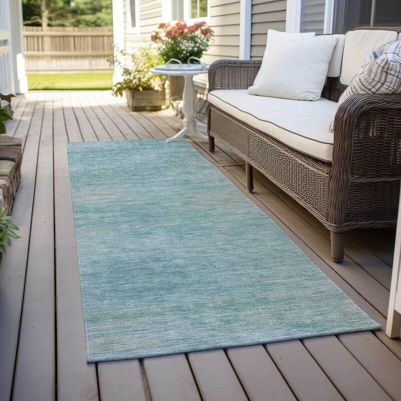 Machine Washable Indoor/ Outdoor Chantille Solid Ombre Rug - 2'3" x 7'6" - Aqua