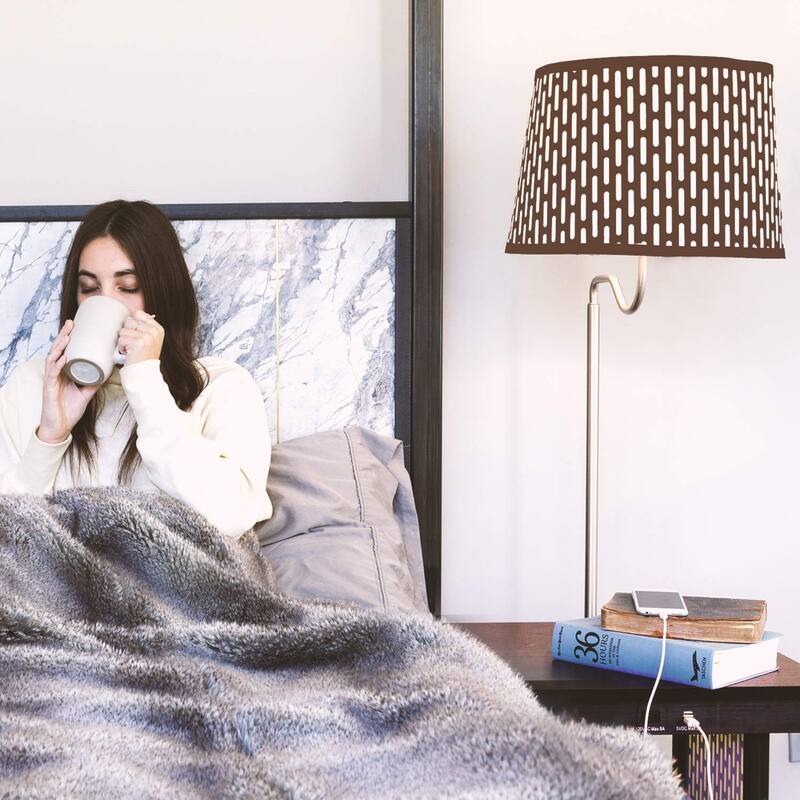 Brightech Madison 56 in. Havana Brown Mid-Century LED Bedside Table Lamp with Fabric Drum Shade and Built-In USB Port (2-Pack)