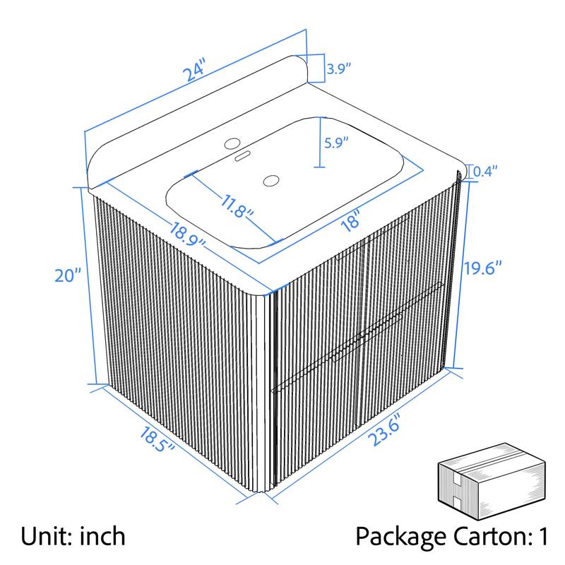 Modland 24" Wall-Mounted Bathroom Vanity with Acrylic Top Integrated Sink & Overflow