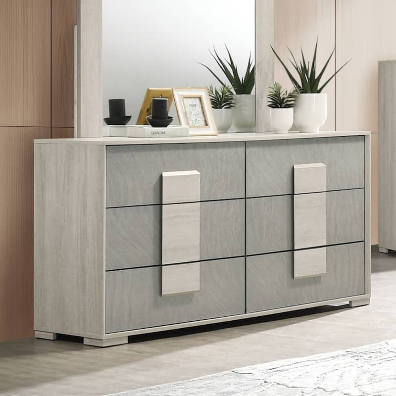 Furniture of America Jonnick Contemporary Two-tone Washed White 6-Drawer Dresser - Washed White
