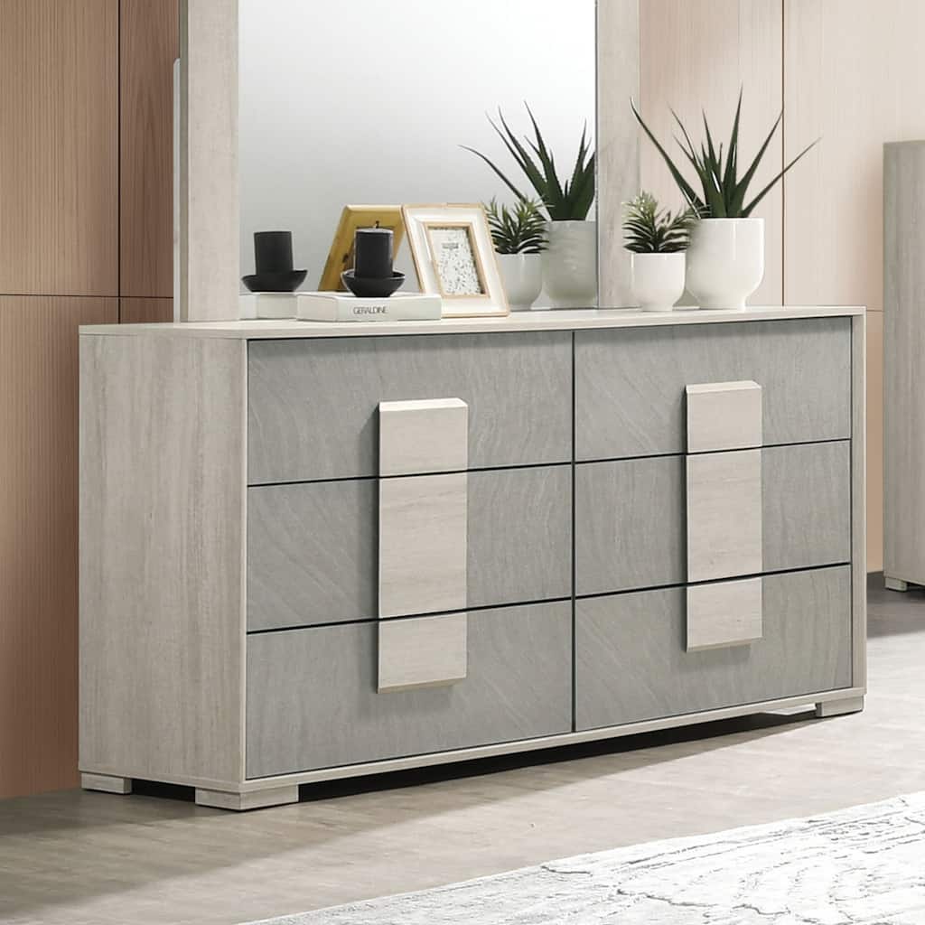 Furniture of America Jonnick Contemporary Two-tone Washed White 6-Drawer Dresser