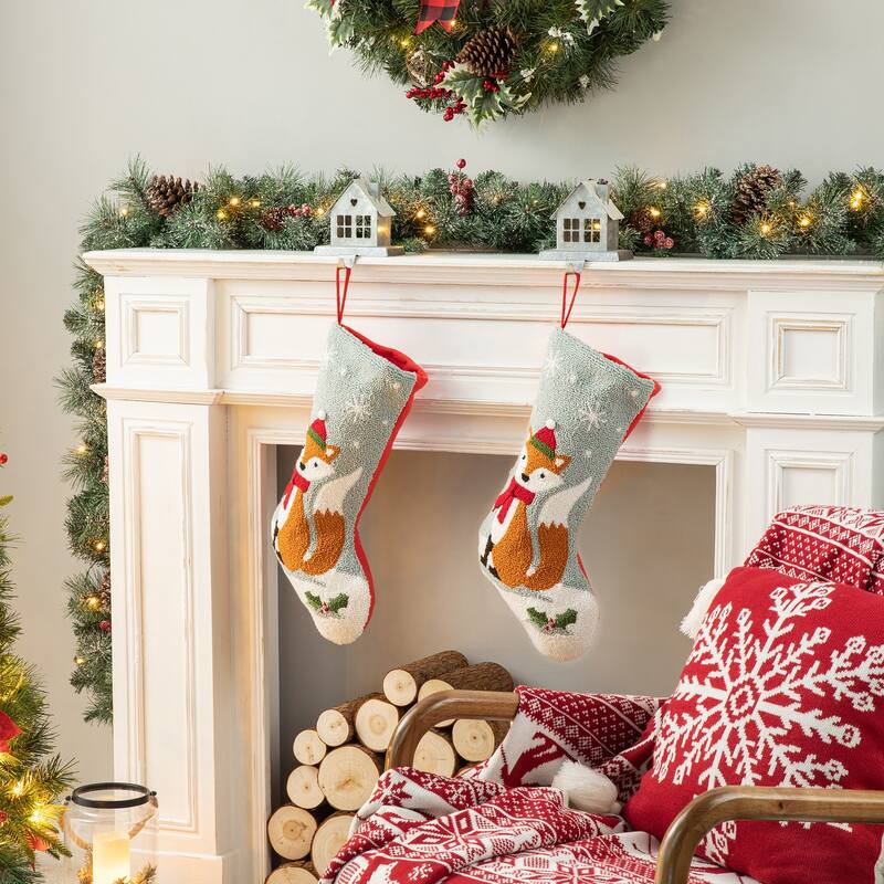Glitzhome Christmas Reindeer Fox Cat Dog Dinosaur Warm Hooked Stocking