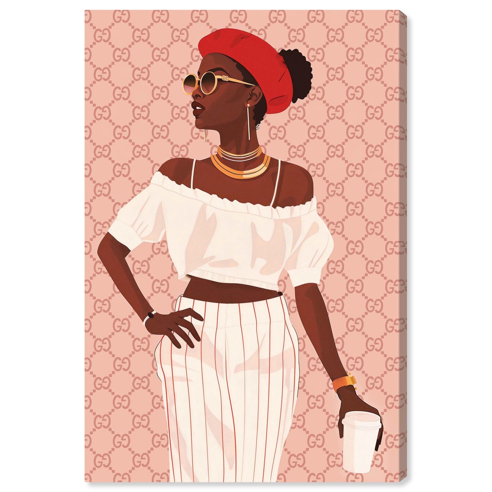 Her Stylish Coffee Look Canvas by Art Remedy, Gallery Wrapped