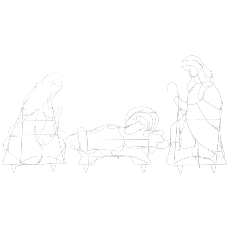 3-Piece Lighted Holy Family Nativity Scene Outdoor Christmas Decor Set - White