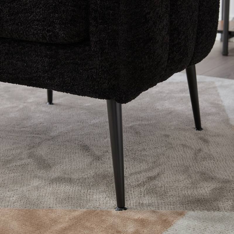 29.9" Upholstered Chenille Vanity Barrel Accent Chair with Metal Legs, Channel Tufted Lounge Chair Round Leisure Armchair