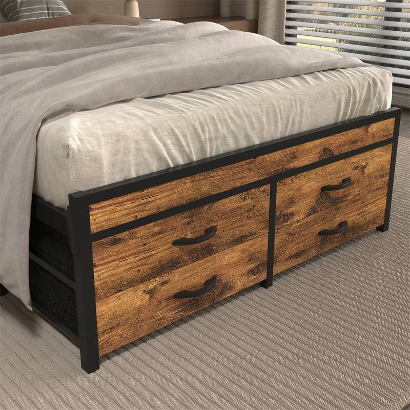 Twin Size Metal Platform Bed Frames with Headboard and Storage Drawer